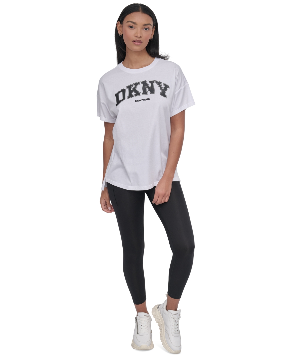 Dkny Sport Women's Glitter Logo Varsity T-shirt In White