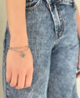 Tarnish Resistant Silver Heart Paper Clip Chain Bracelet Set