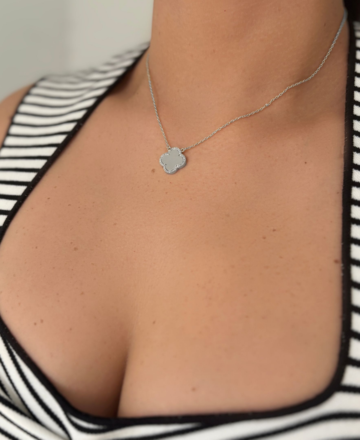 Adornia Crystal Halo Clover Pendant Necklace In Silver