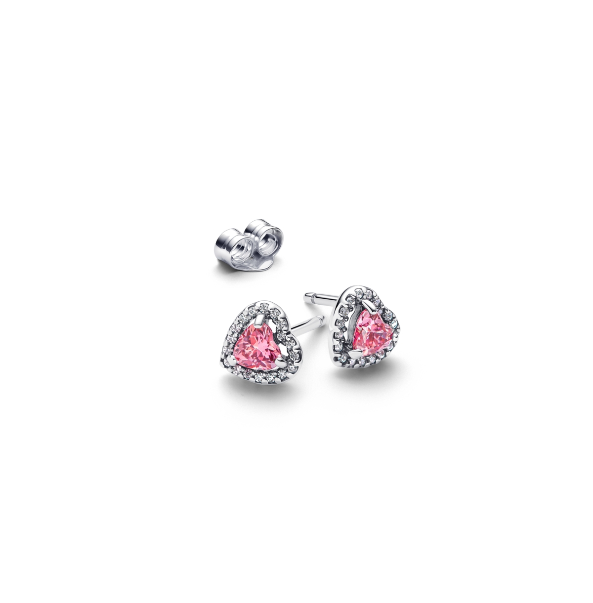 Pandora Sterling Silver Pink Heart Stud Earrings