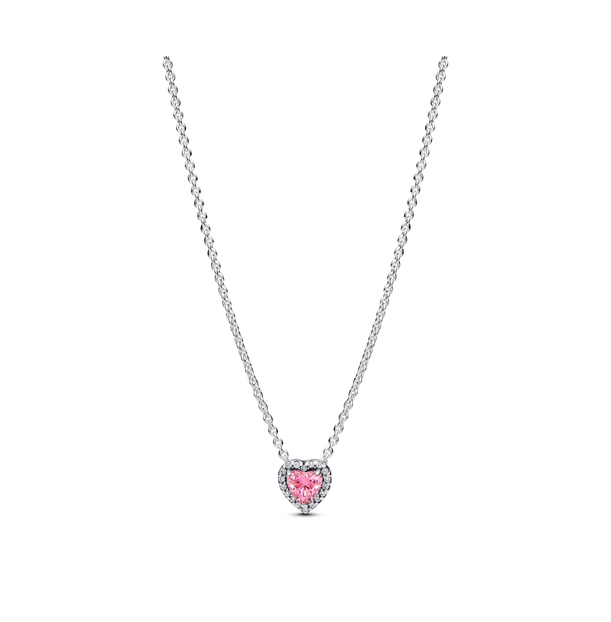 Sterling Silver Pink Elevated Heart Necklace - Sterling Silver