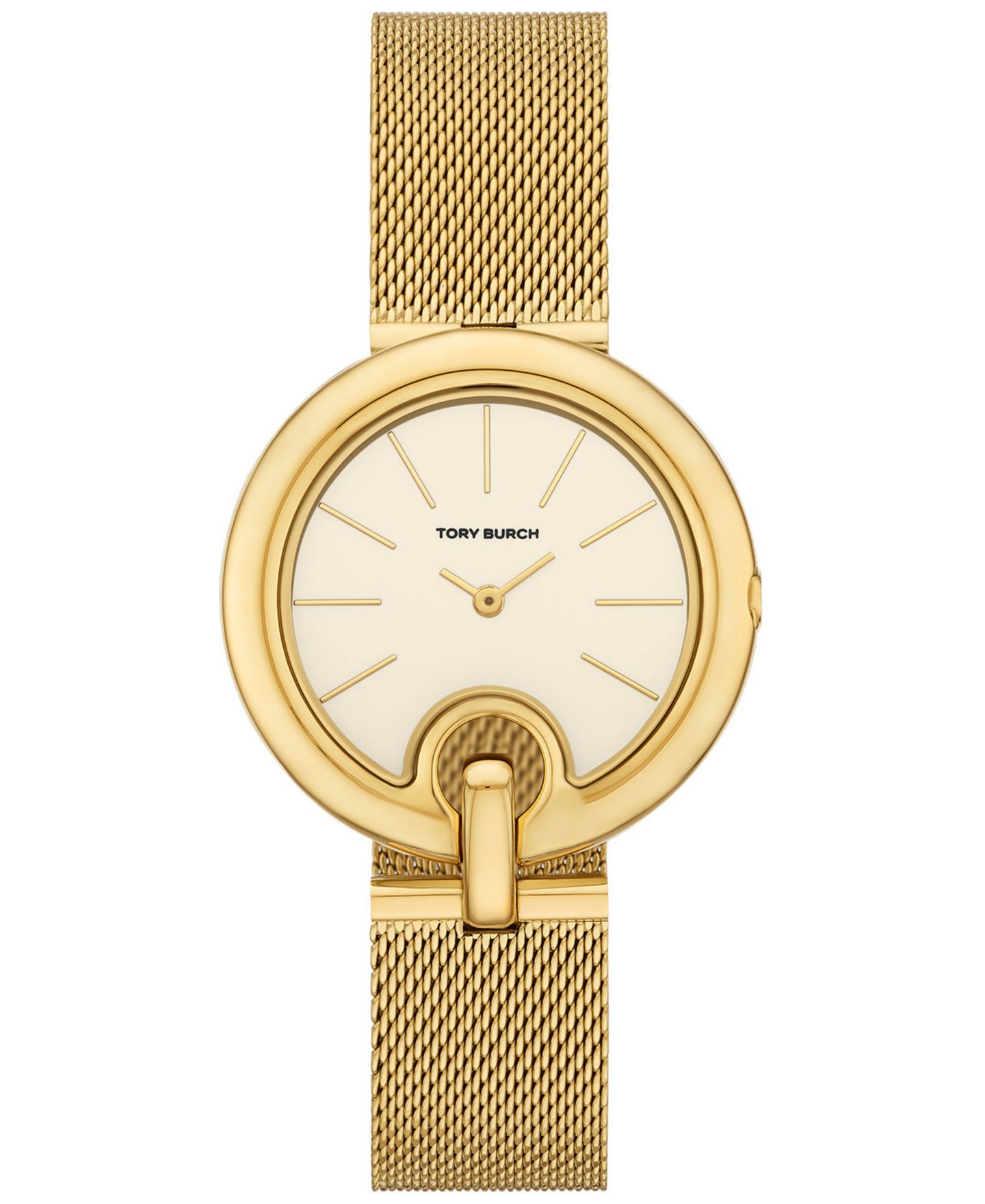 Женские часы Tory Burch The Pierced Gold-Tone Stainless Steel Mesh Bracelet Watch 36mm — фото 1