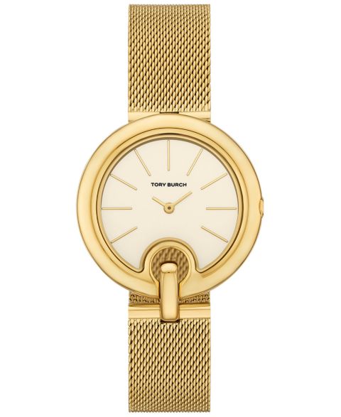 Женские часы Tory Burch The Pierced Gold-Tone Stainless Steel Mesh Bracelet Watch 36mm