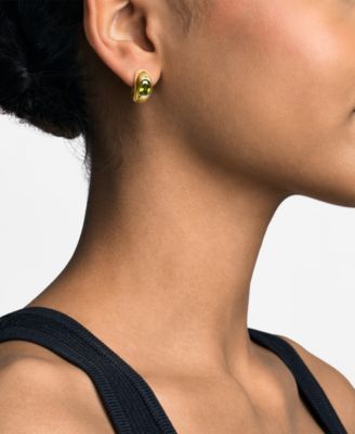 14K Gold-Plated Brass Oval Stone Hoop Earrings