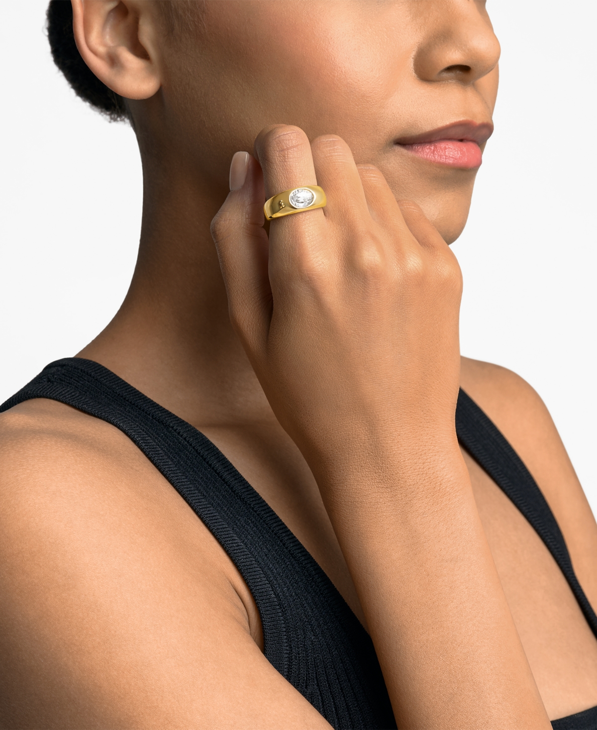 Shop Michael Kors 14k Gold-plated Brass Oval Stone Ring In Gold,white