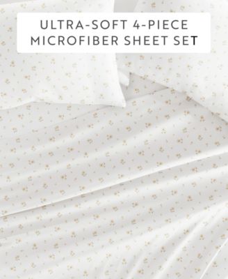 Kaycie Gray Printed Microfiber Sheet Sets In White