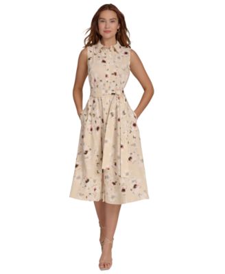 Women's Floral-Print Button-Down Tie-Front Cotton Shirtdress