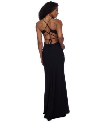 Juniors' Keyhole-Front Strappy-Back Gown