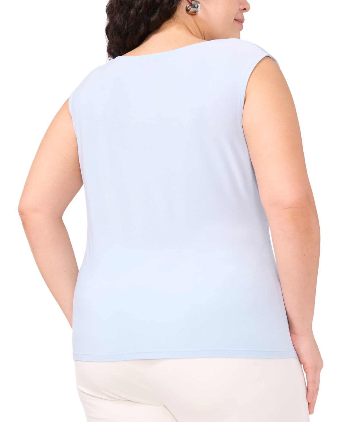 Vince Camuto Plus Size Draped Cross-neck Sleeveless Top In Frozen