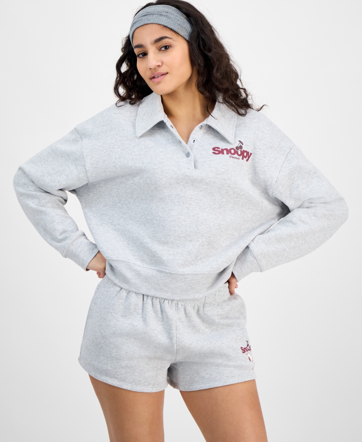 Juniors' Collared Snoopy Sweatshirt - Gray