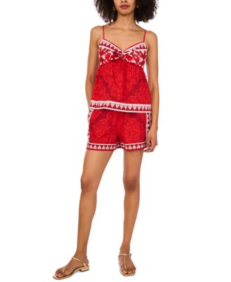 Women's Printed Cotton Sleeveless Blouse & Printed Cotton Drawstring-Waist Shorts