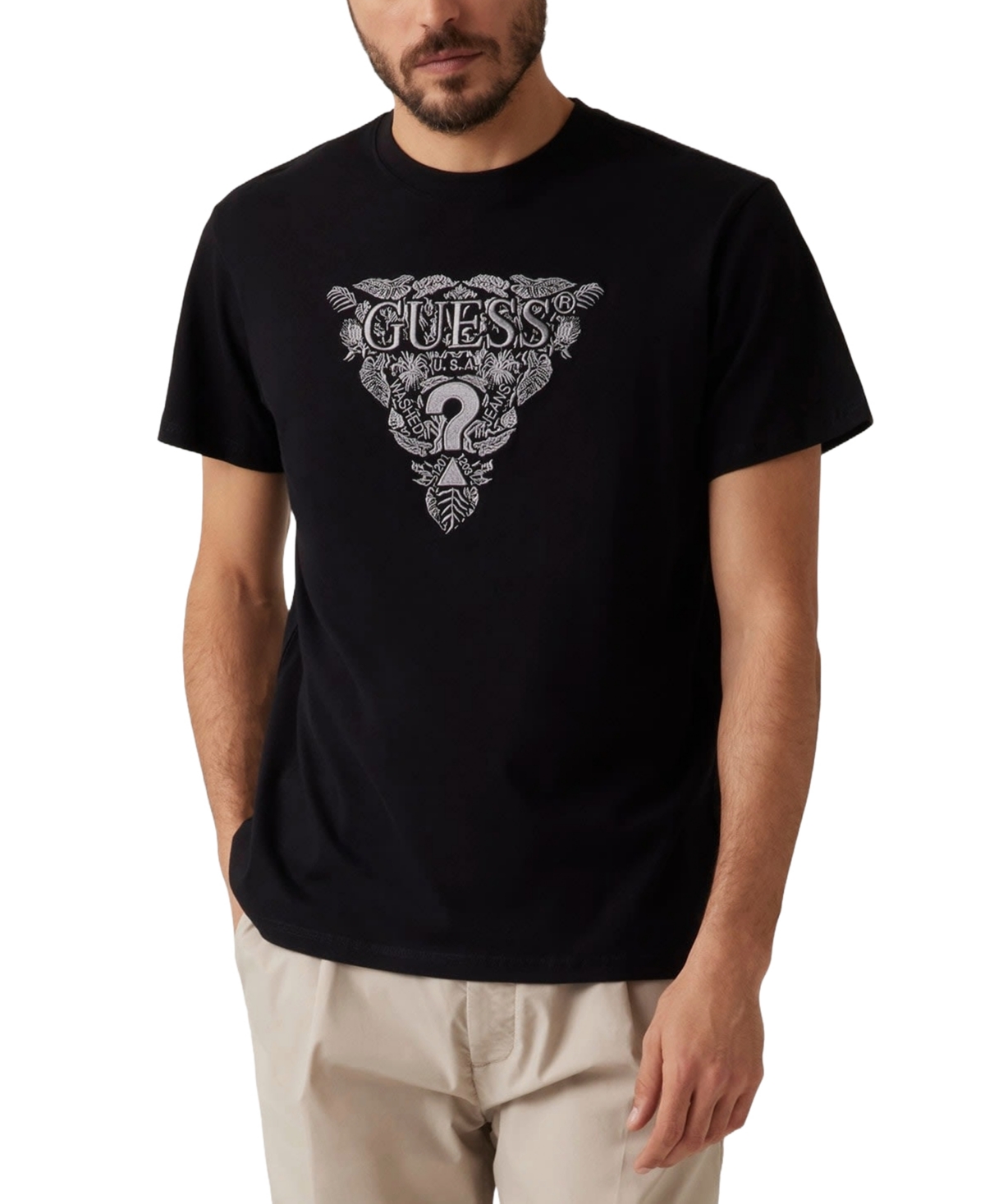 Guess Men's Embroidered Floral Logo Graphic T-shirt In Jet Black A996