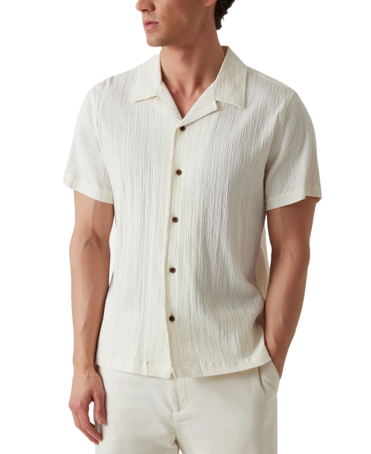 Guess Men's Schaffer Regular-fit Textured Button-down Resort Shirt In Pearl White