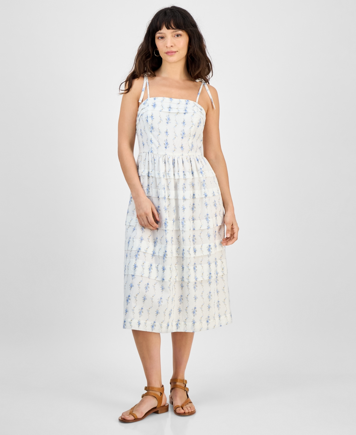 And Now This Petite Floral-print Square-neck Sleeveless Ruffle Midi Dress, Exclusively At Macy's