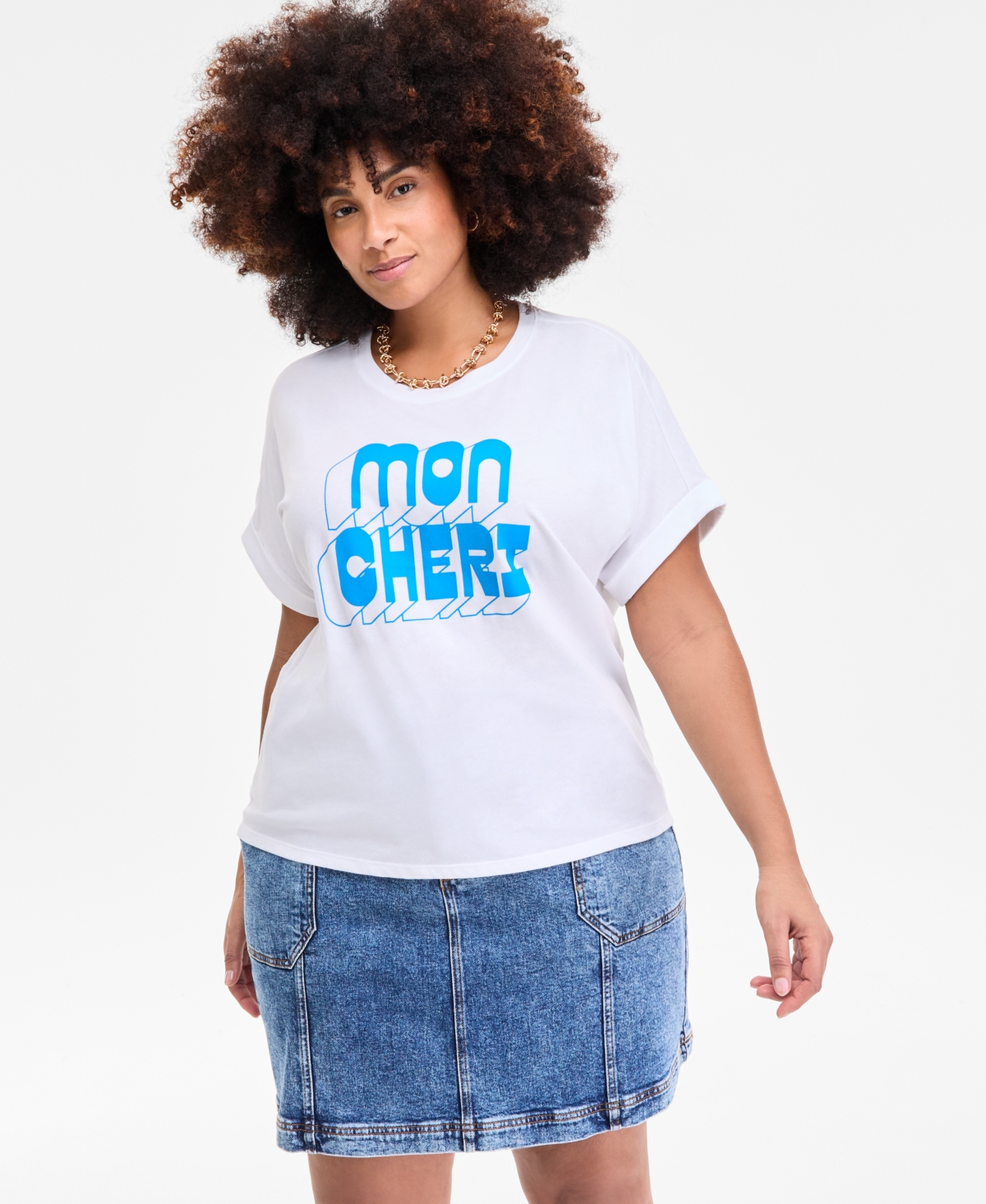 Trendy Plus Size Mon Cheri Graphic T-Shirt, Exclusively at Macy's - Bright White