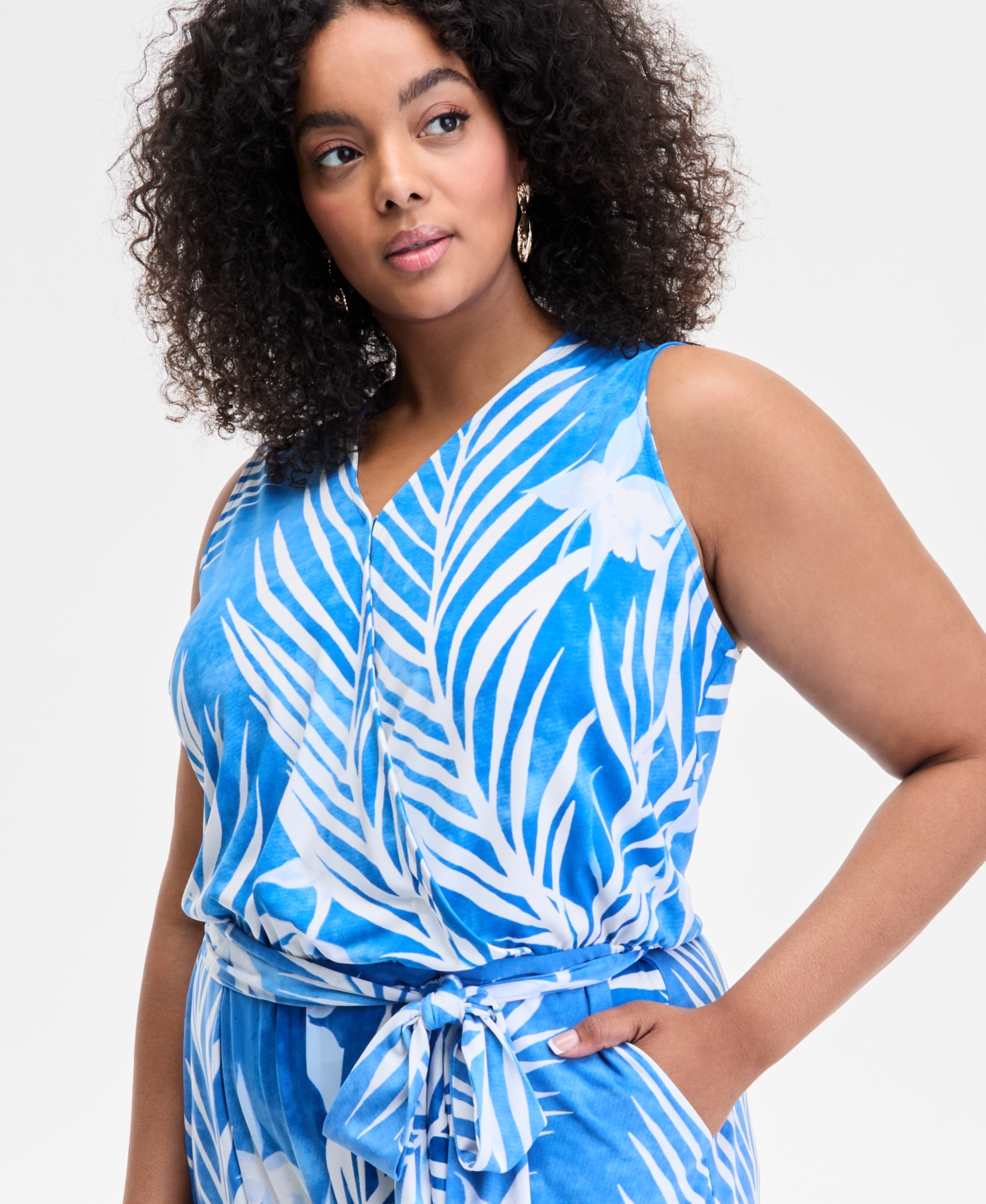 Shop Inc International Concepts Plus Size Printed Tie-waist Jumpsuit, Exclusively At Macy's