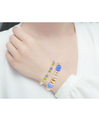 Gold Tone and Multi Color Disc 2pc Stretch Bracelet Set