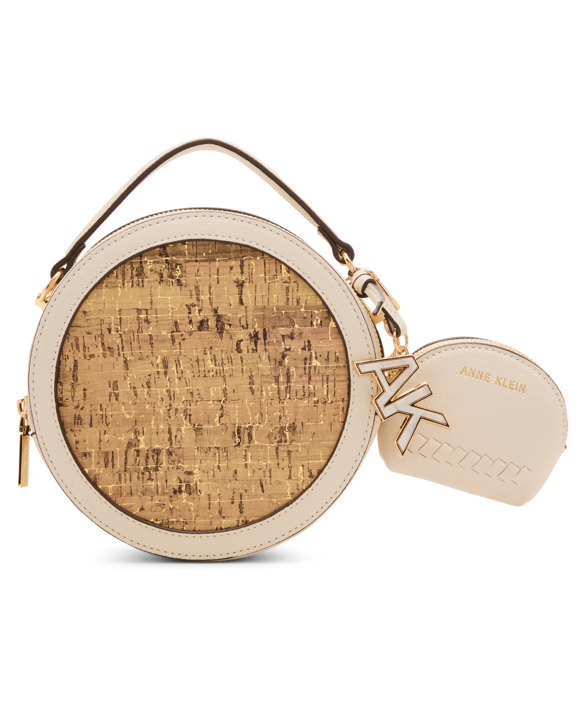 Shop Anne Klein Cork Circle Small Crossbody Bag In White