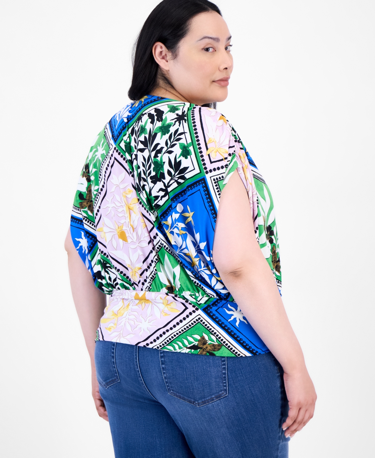 Inc International Concepts Inc Plus Size Printed Ruched Surplice-neck Top, Exclusively At Macy's