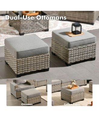 9 Pieces Outdoor Patio Furniture Set,Rattan Sectional Sofa Couch,Outside Coversation Set with Extra Deep Swivel Chairs and Solar Coffee Table for Porch Balcony Backyard Deck Poolside