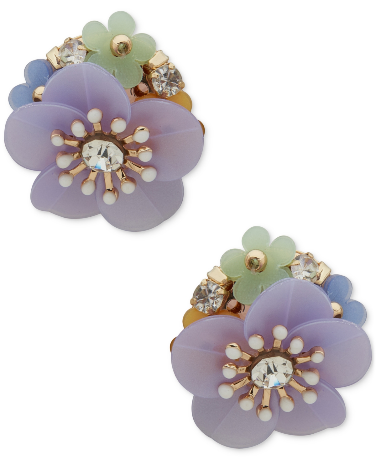 Gold-Tone Floral Cluster Stud Earrings - Multi