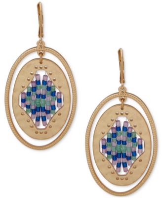 lonna & lilly - Gold-Tone Blue Oval Beaded Drop Earrings
