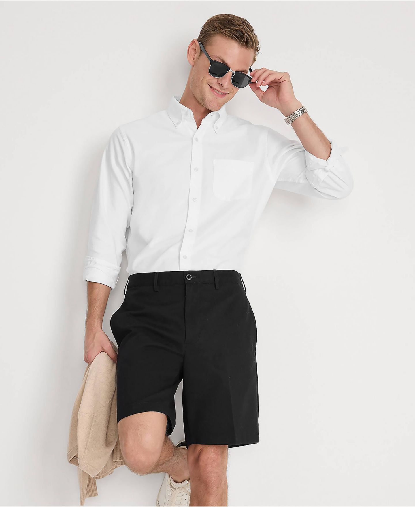Мужские шорты Lands' End 9" Traditional Fit No Iron Chino, цвет: Чёрный — фото 3