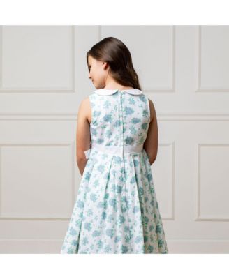 Toddler Girls Heirloom Linen Sleeveless Peter Pan Collar Tea Dress with Waist Sash