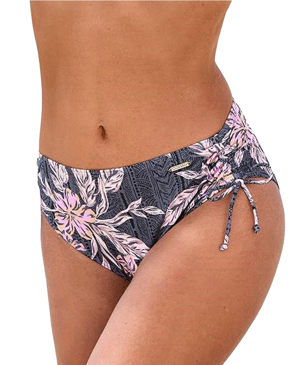 Women's Mix Print Mid Rise Bikini Swimsuit Bottom - Black printed