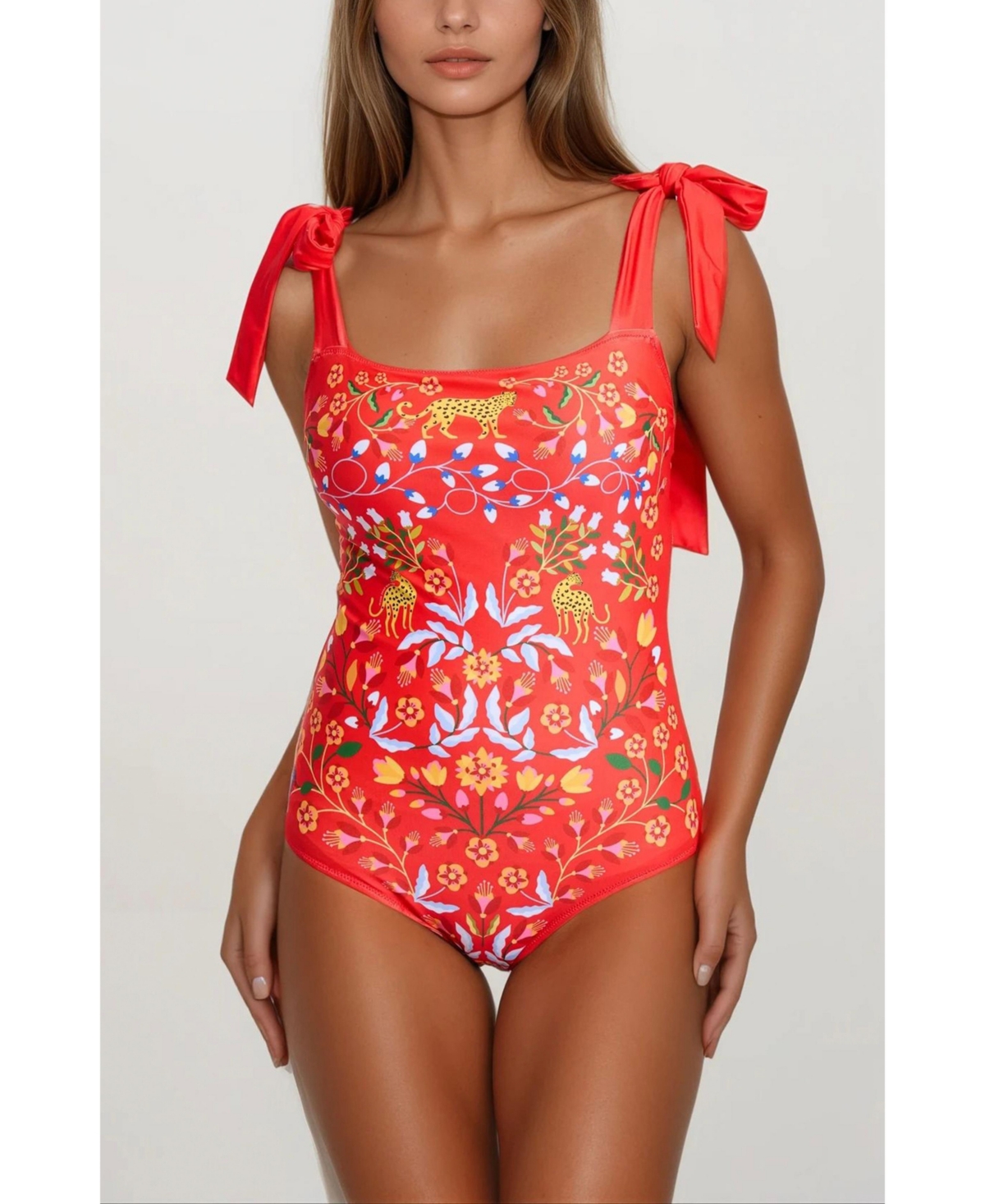 Women's Red Blossom Reversible One-Piece Swimsuit - Red