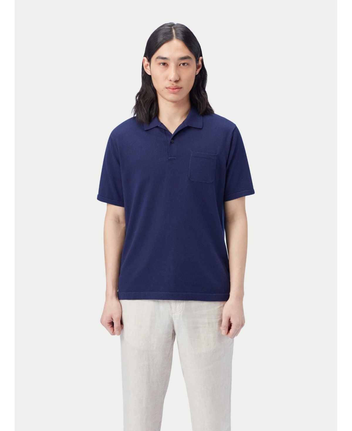 Men's Cotton Silk Cashmere Blend Polo T-Shirt - Neutral-wind chime