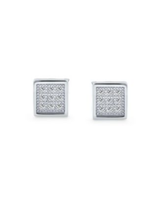 Geometric Hip Hop Square Cubic Zirconia Micro Pave CZ Stud Earrings .925 Sterling Silver