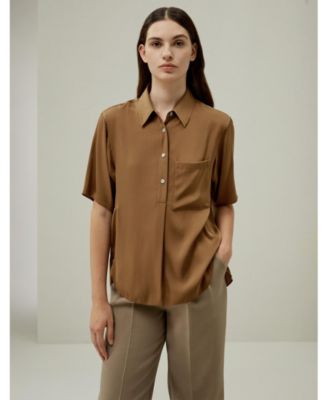 Women's Half-Placket Short Sleeve Button Up Shirt