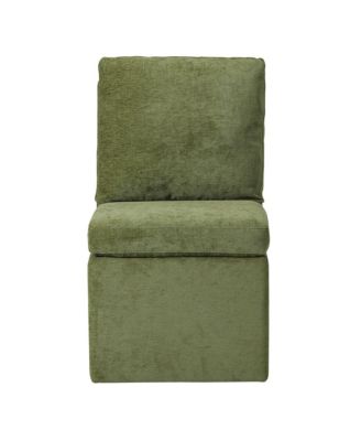Modern Upholstered Chenille Armless Dining Chairs With Casters