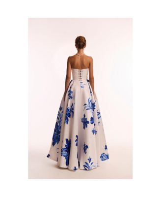 Women's Wonderful white A-line maxi dress with blue flowers