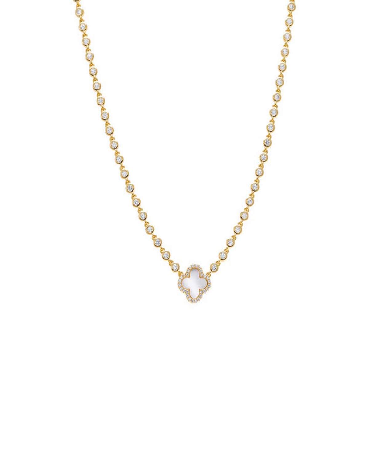 Pave Outline Four Leaf Clover Cubic Zirconia Necklace - White