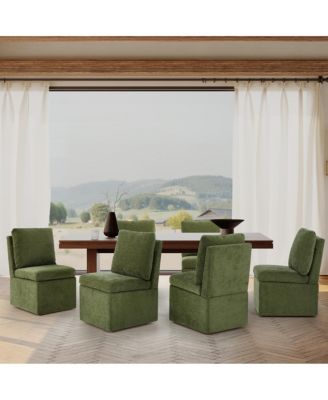 Modern Upholstered Chenille Armless Plywood Dining Chairs With Casters 2 PC