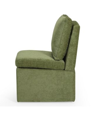 Modern Upholstered Chenille Armless Plywood Dining Chairs With Casters 2 PC