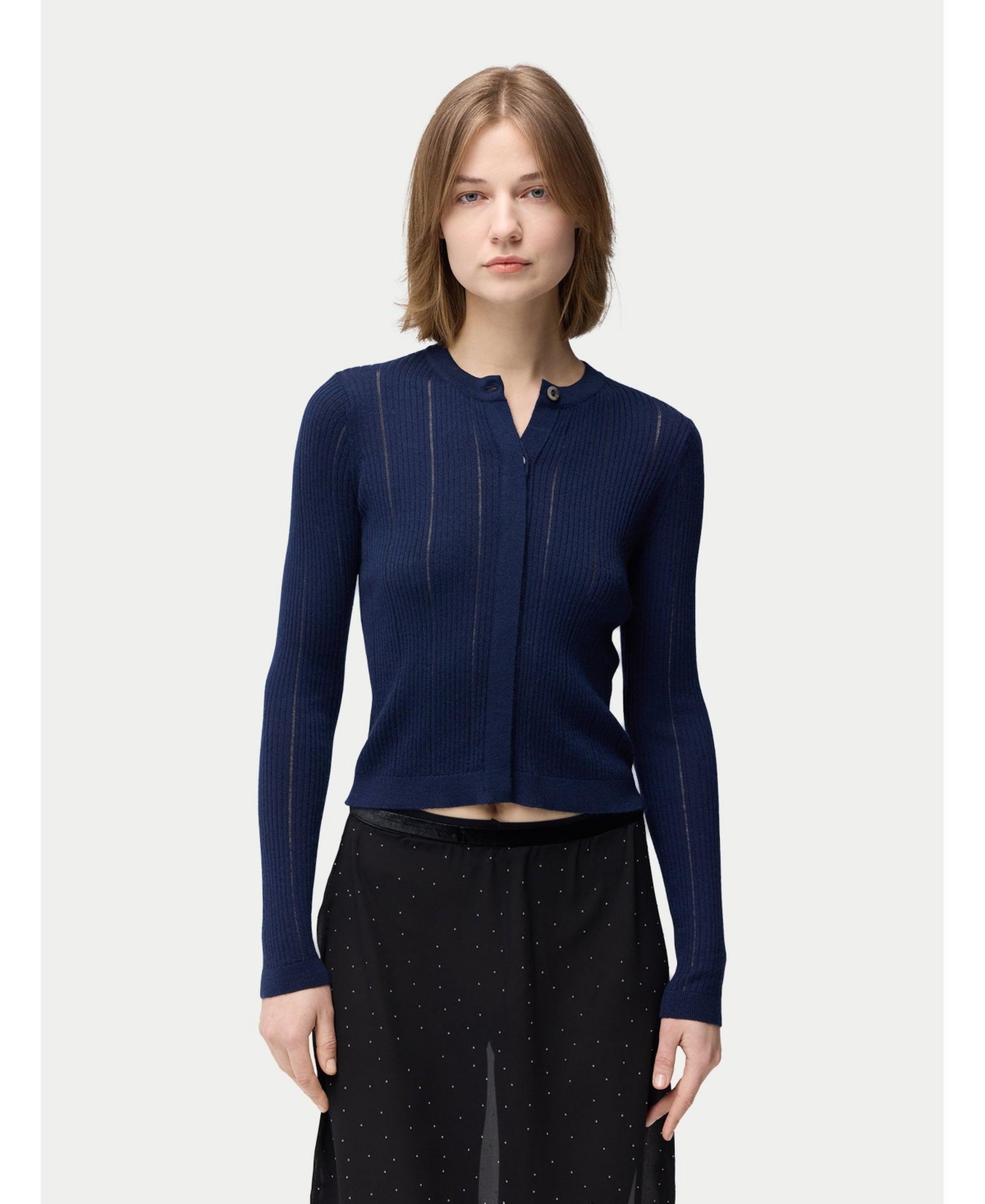 Women's Hidden Button-Front Cashmere Silk Cardigan - Black-mood indigo