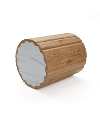 Wood Grain Manufactured Wood 18.9-Inch Tall Round End and Side Table with Faux Marble Top