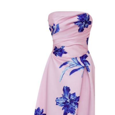 Women's Dainty pink A-line maxi dress with blue-flowered pattern