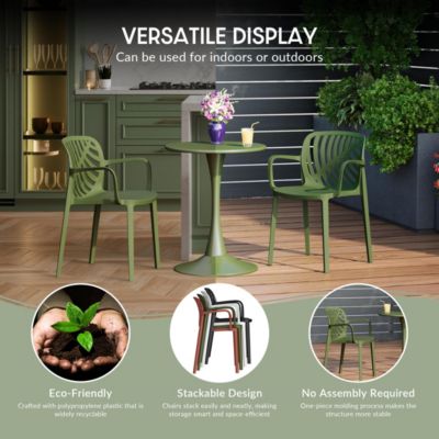 5-Piece Outdoor Resin Round Patio Dining Table Set with Modern Stackable Patio Dining Chairs