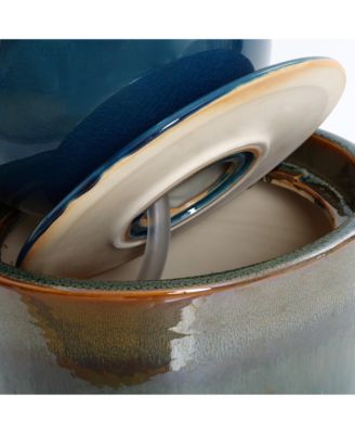 Glazed Blue and Brown Duo-Tone Sphere on Round Pillar Bubbler 30-Inch Tall Ceramic Fountain