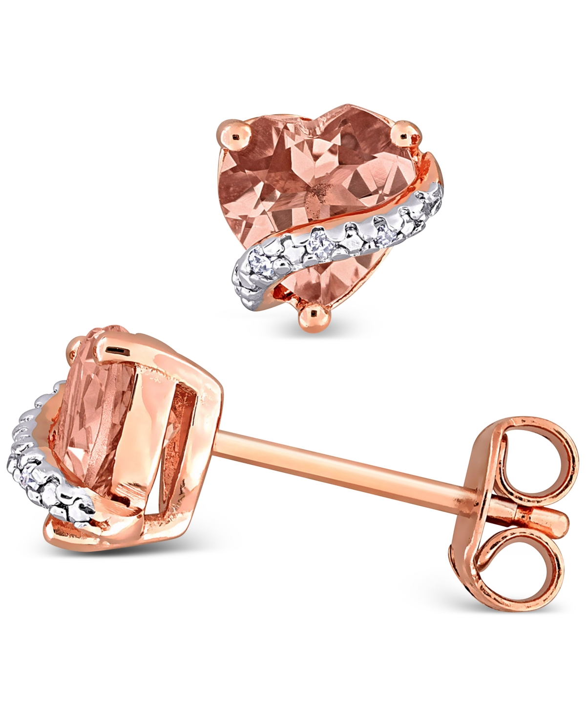 Morganite (1-1/3 ct. t.w.) & Diamond Accent Heart Stud Earrings in Rose-Plated Sterling Silver - Morganite