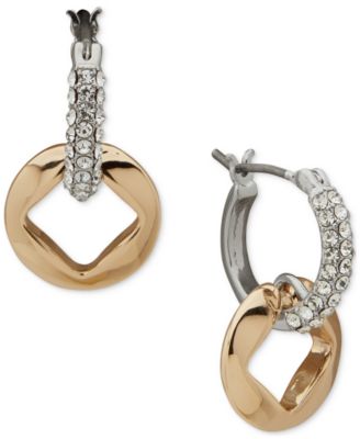 KARL LAGERFELD PARIS - Two-Tone Square-Cut Hoop Charm Pav&eacute; Hoop Earrings