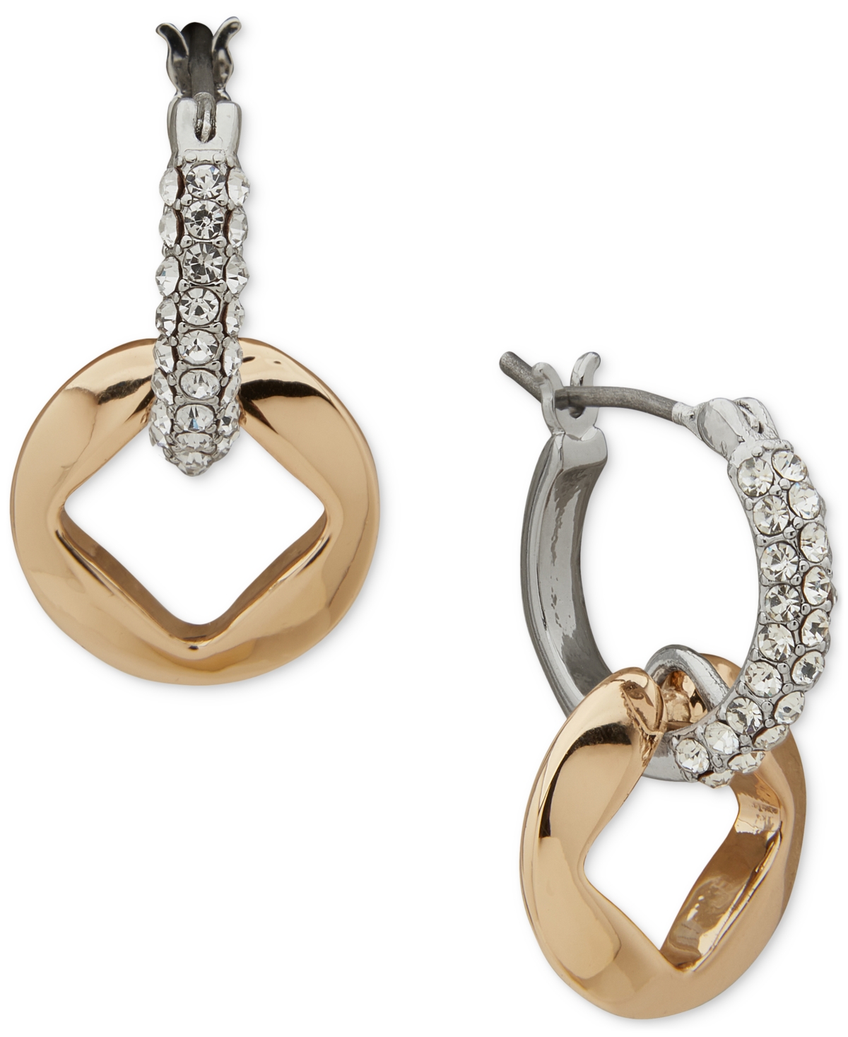 Karl Lagerfeld Two-tone Square-cut Hoop Charm Pave Hoop Earrings