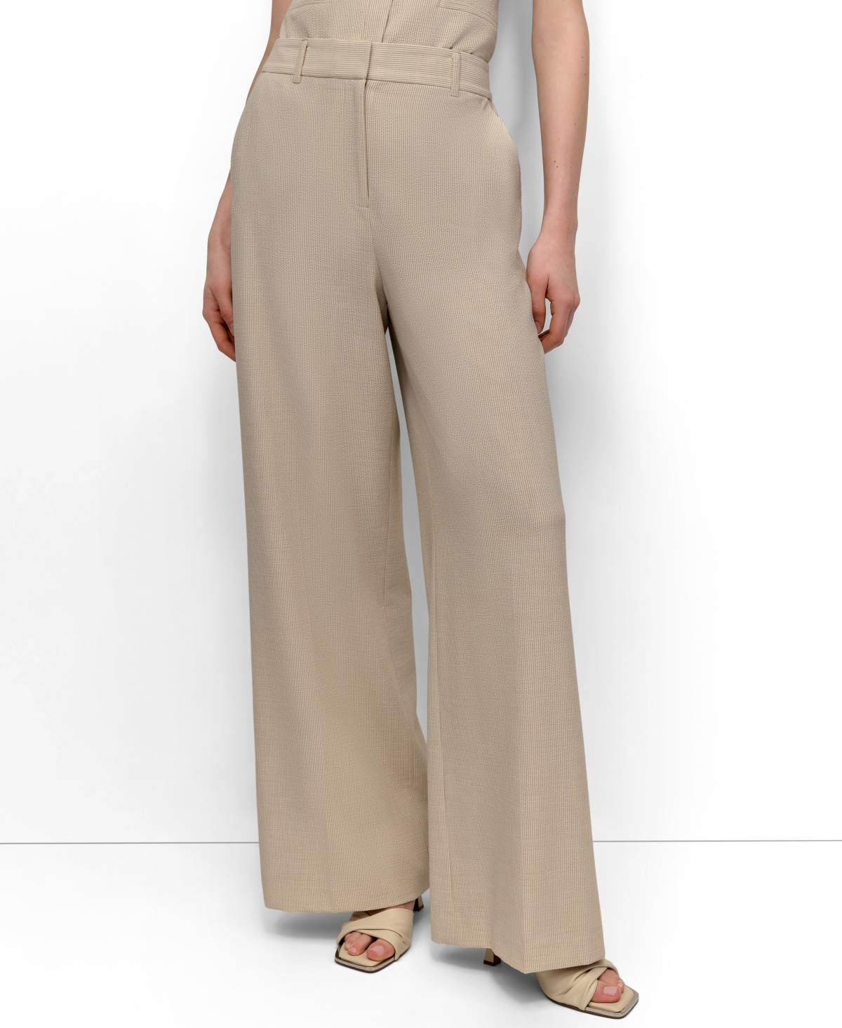 Women's Seersucker High Rise Wide-Leg Pants - Travertine Stripe