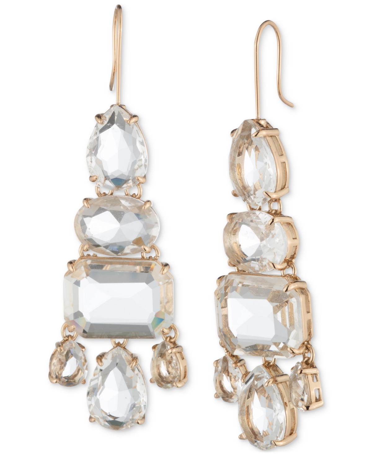 Gold-Tone Crystal Stone Chandelier Earrings - White
