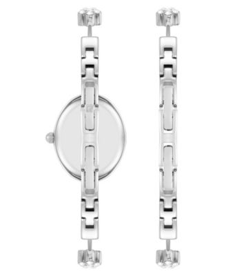Women's Quartz Delicate Crystal Flower Silver-Tone Stainless Steel Bracelet Watch Set, 19mm