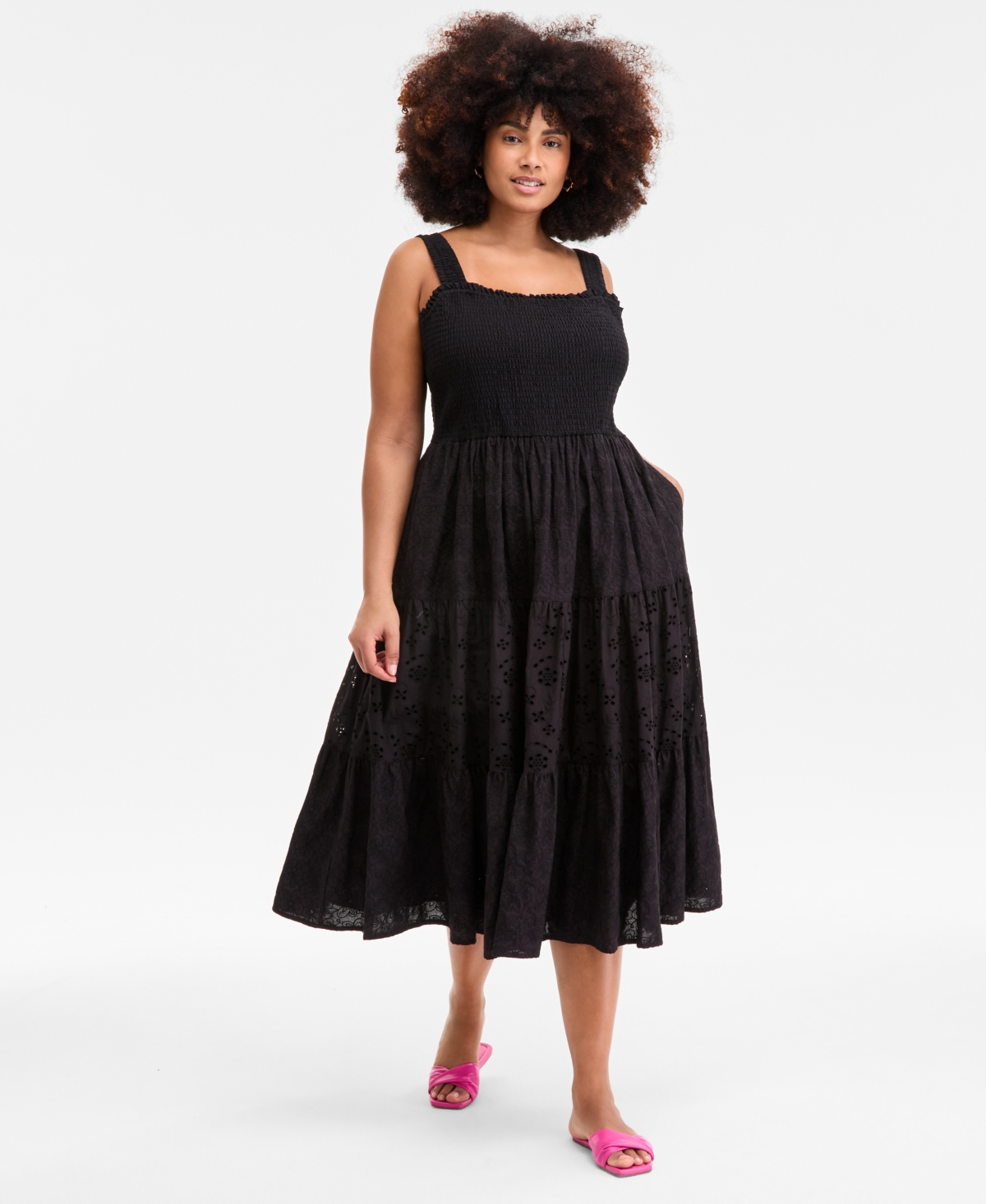 On 34th On 34 Trendy Plus Size Smocked Eyelet Maxi Dress, Exclusively At Macy's